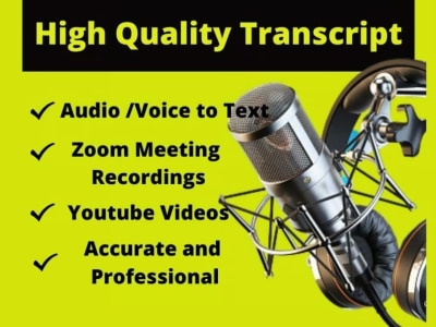 Quality transcription of your audio/video within 24hrs.