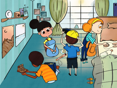 Kids friendly illustration for children book, picture books, coloring book