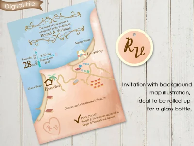 Wedding Map invitation. Beach or mountain printable file.
