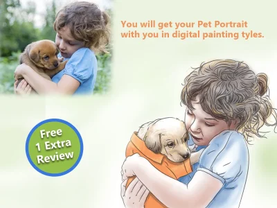 An impressive pet portrait with your portrait in digital painting.