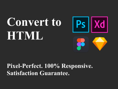 Figma/PSD/XD design converted to a responsive pixel-perfect HTML/Bootstrap