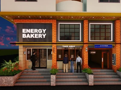 Bakery shop detailed 2D drawings, 3D Design, and animation