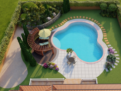 Landscape design with 3d landscape realistic rendering.