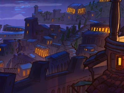 A stylized landscape painting or background design for your project