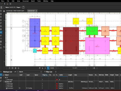 Building finishes material takeoff and estimation in Bluebeam & Planswift