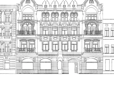 Professional architecture illustrations for adult coloring books