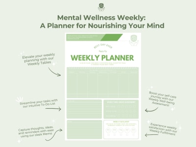 A planner boosts well-being with goals, moods, reflection, and self-care.