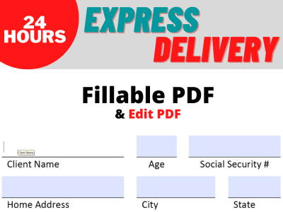 Fillable PDF Form or Edit PDF up to 10 Pages or more  within 24 hours