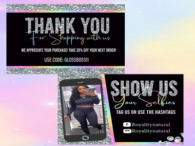 Get a glitter thank you card, or business card design
