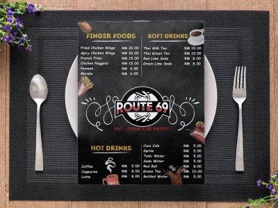 Chalkboard menu and price list.