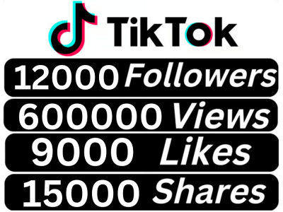 12000 TikTok Followers + 300K Tik Tok Views + 3000 TikTok Likes