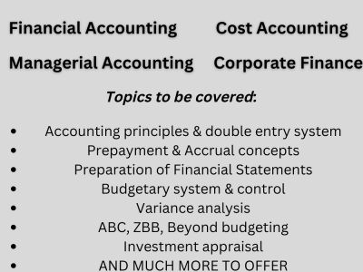 You will get help in financial accounting, managerial and cost accounting