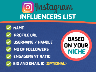 Instagram influencers list of any targeted niche for influencer marketing