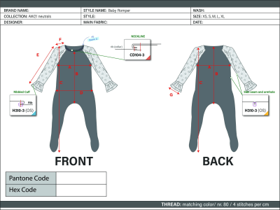 Professional tech pack for kids and baby garment