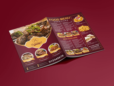 A creative restaurant menu design, food menu, digital menu, menu board