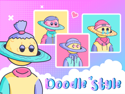 Cute doodle cartoon avatar NFT art illustration