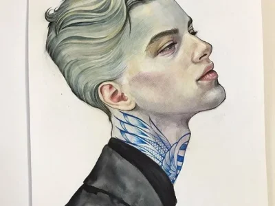 Hand Drawn Digital download (scanned) pencil/watercolor portrait