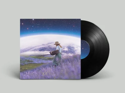 A surreal digital collage album cover artwork