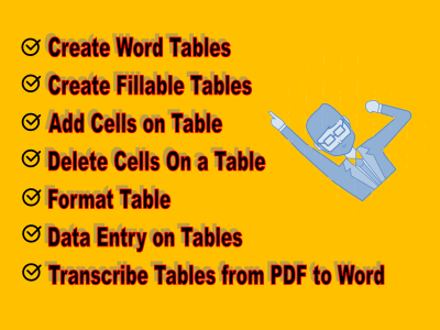 Microsoft Word Typing with Tables