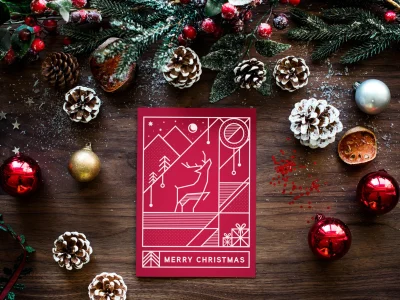 A design of Christmas cards, gift tags, and posters