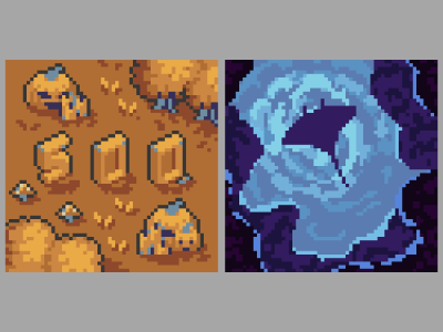 Pixel art illustrations or backgrounds