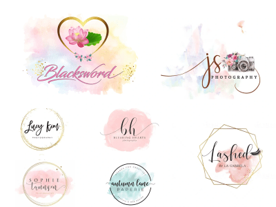 Hand-drawn signature feminine watercolor boho logo