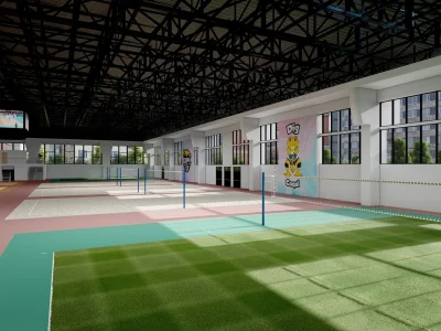 3d rendering video of sport complex, gym, indoor ground, Warehouse storage