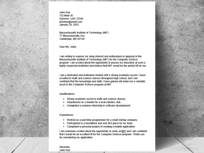 Customizable College Application Cover Letter