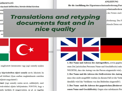 A translation (English, German, Turkish, Hungarian) or document re-typing