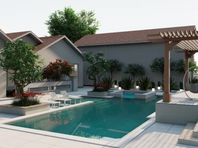 3D renderings of the landscape and backyard design