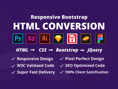 PSD/XD/Figma to Html5 CSS Bootstrap responsive website Shopify/Wordpress