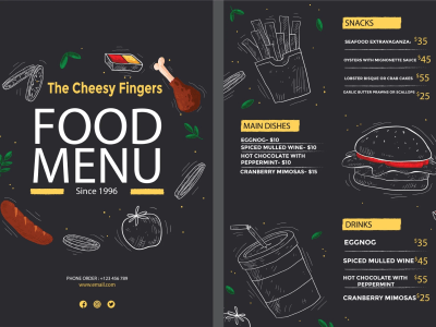Chalkboard-type Restaurant food menu design with a modern identical look