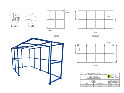2D engineering and manufacturing drawing with dimensioning and tolerances