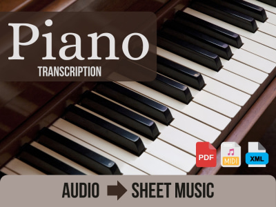 Professional piano, vocal transcription to sheet music