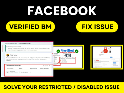 Verified fb business manager or fix disabled ad account, shop, verified bm