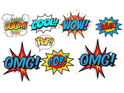 Pop art slogan logo comic words pop art