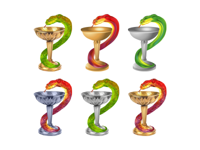 The Symbols of Medicine.  Snake with cup pharmaceutical vector sign.