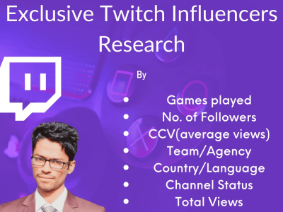 Exclusive Twitch Influencers Research According to Your Specific Criteria