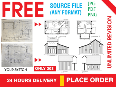 Autocad dwg from sketch image pdf floor plan or elevation