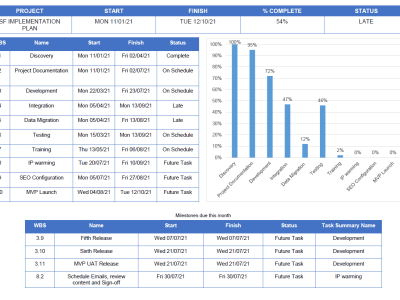 Assistance with developing a project plan and a dashboard