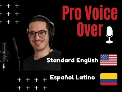 A professional voice over in English or Spanish (up to 100 words or 1 min)