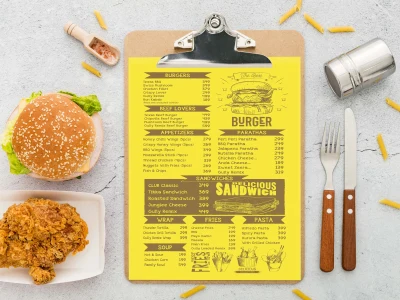 A unique restaurant menu, café menu, menu board, brochure & flyer