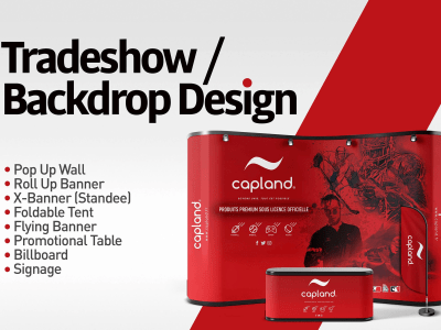 A fantastic design of trade show booth, backdrop and roll up banner
