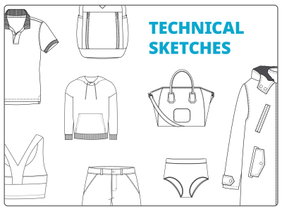 Amazing fashion technical flat sketches