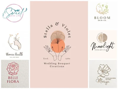 Botanical water colour feminine boho logo design