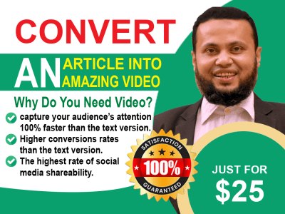 Video from article, script, text, blog post with voiceover within 24 hours