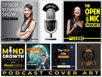 Premium podcast cover art, logo