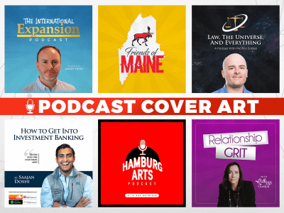 A podcast cover art or logo that grabs the audience attention