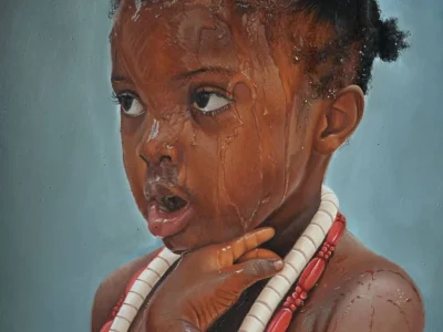 Realistic oil painting or pencil portrait on canvas