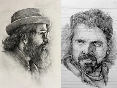 Pencil sketch or ballpoint pen sketch  with timelapse video